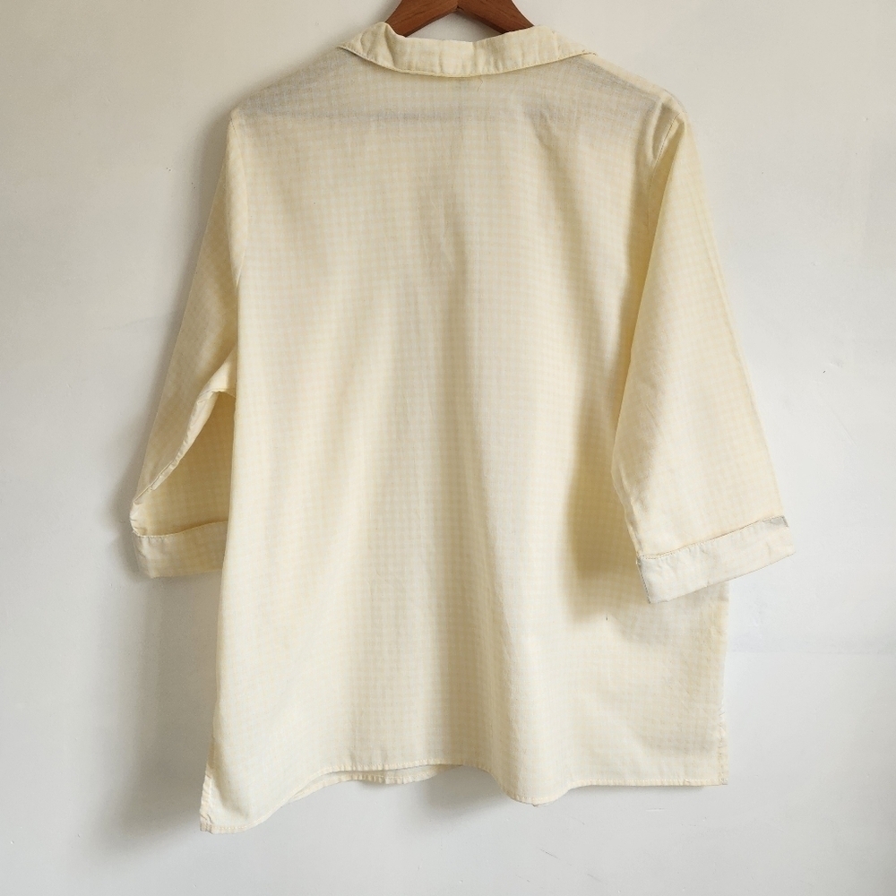 Button down shirt Gingham Collared V-neck Cotton blend yellow white BLAIR NWOT - Picture 2 of 12